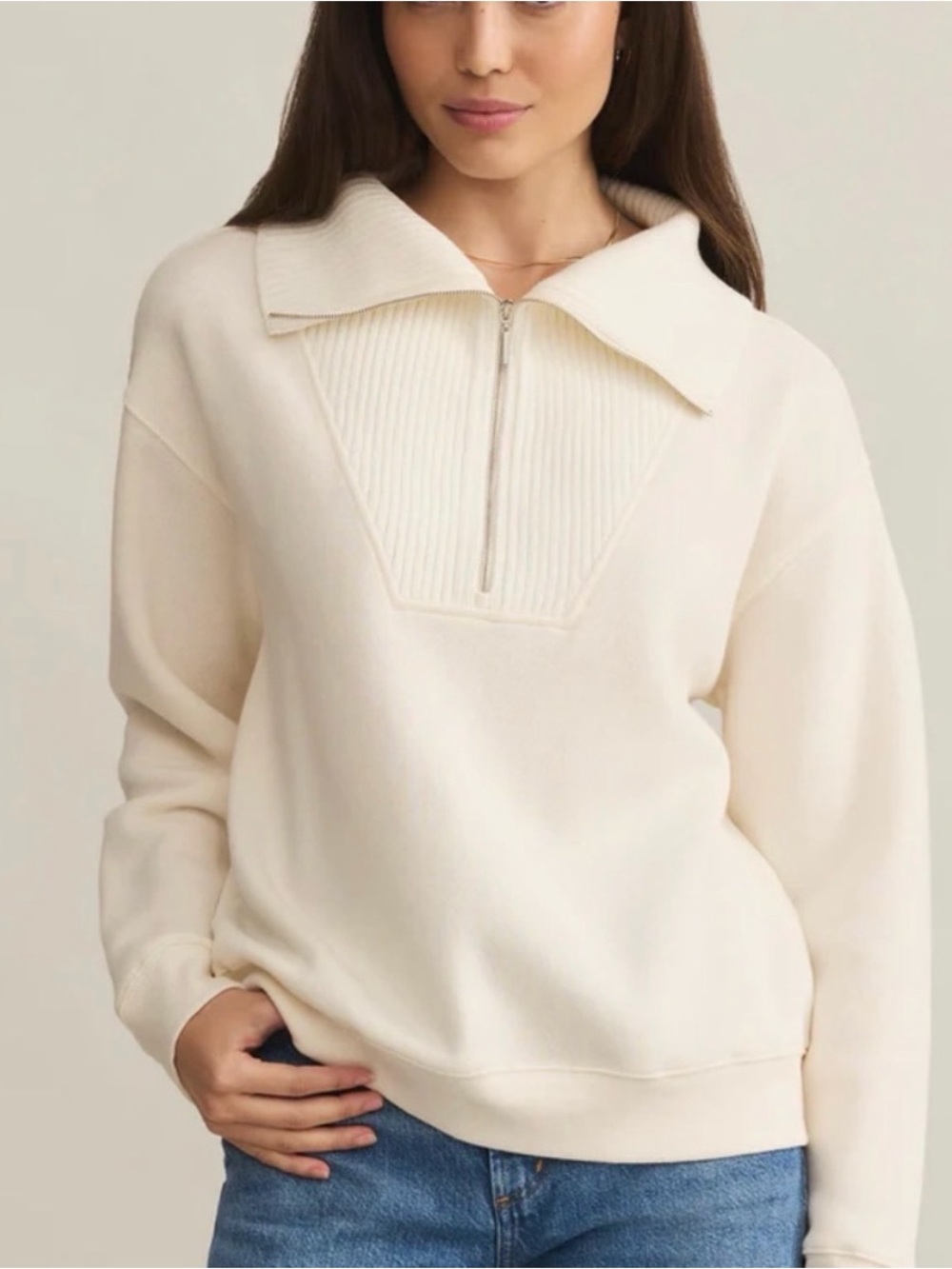 NWOT Z Supply Cream Half-Zip Collared Sweater - Women's Pullover size large